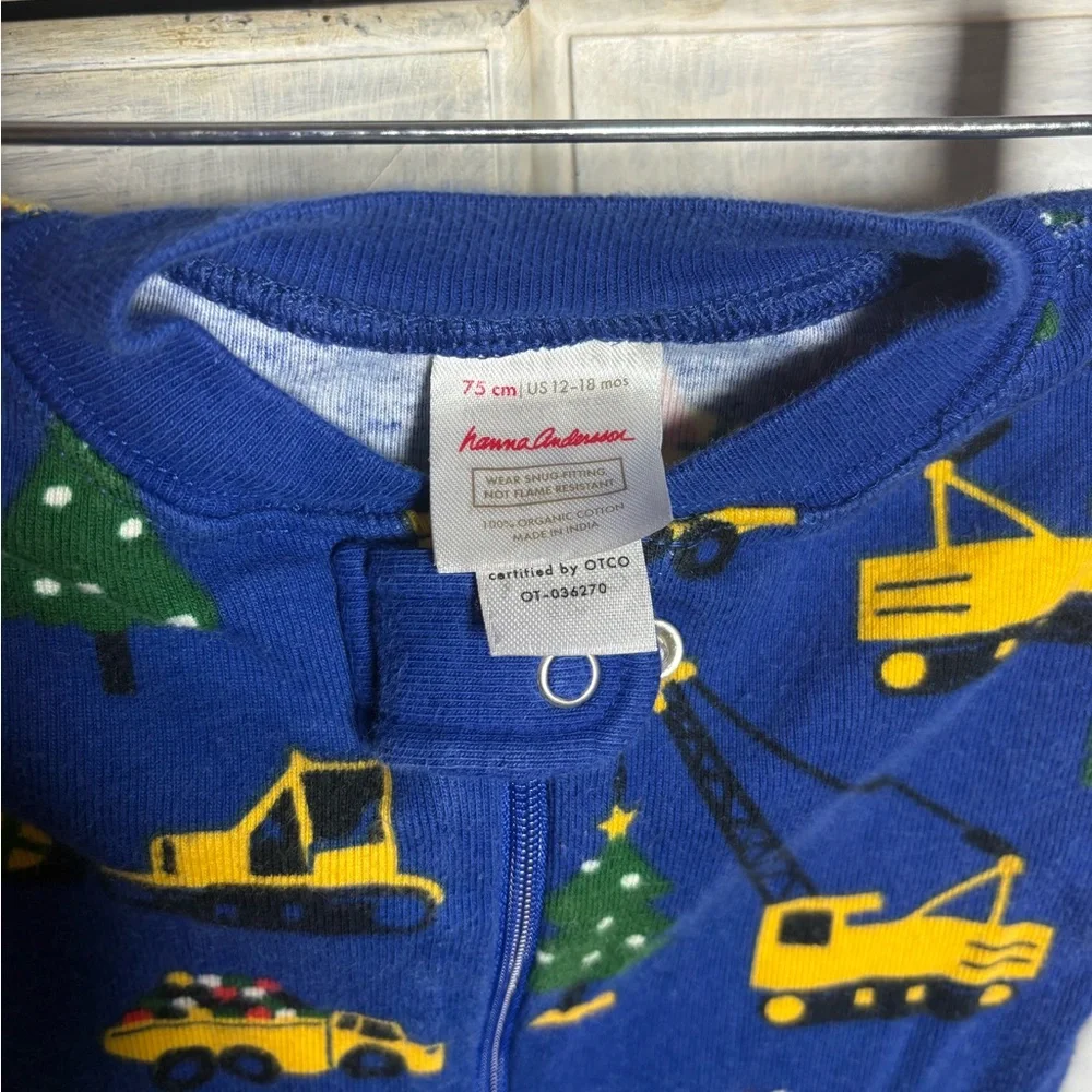 Hanna Andersson‎ Blue Christmas Construction Sleeper Pajamas Organic Cotton